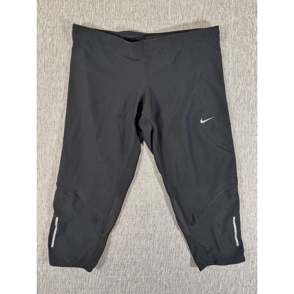Nike Dri-FIT Running Capris Black Mesh Panels Back Zip Pocket 695386-010 Mens L